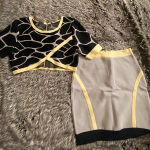 Yellow,black,grey Two piece Maxi skirt set